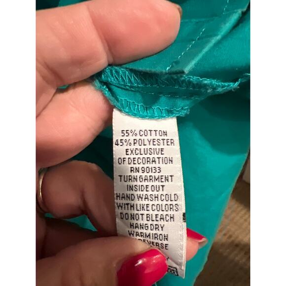 Bob Mackie Wearable Art size 1X teal blouse with embroidered peacock - Picture 3 of 3